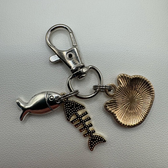 3/$20 Cute Gray Cat & Fish Charm Keychain - Picture 4 of 8